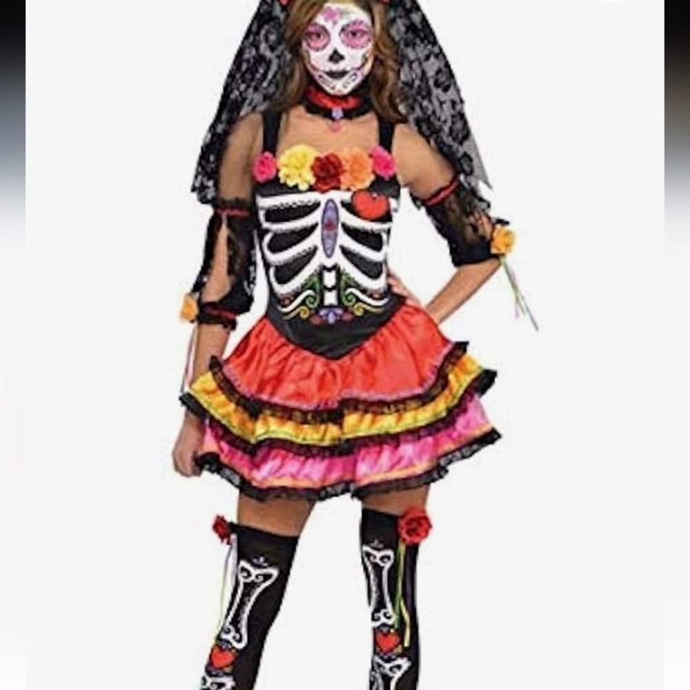 NWOT Women's Dia de los Muertos Senorita Costume, large (10-12) - no thigh highs